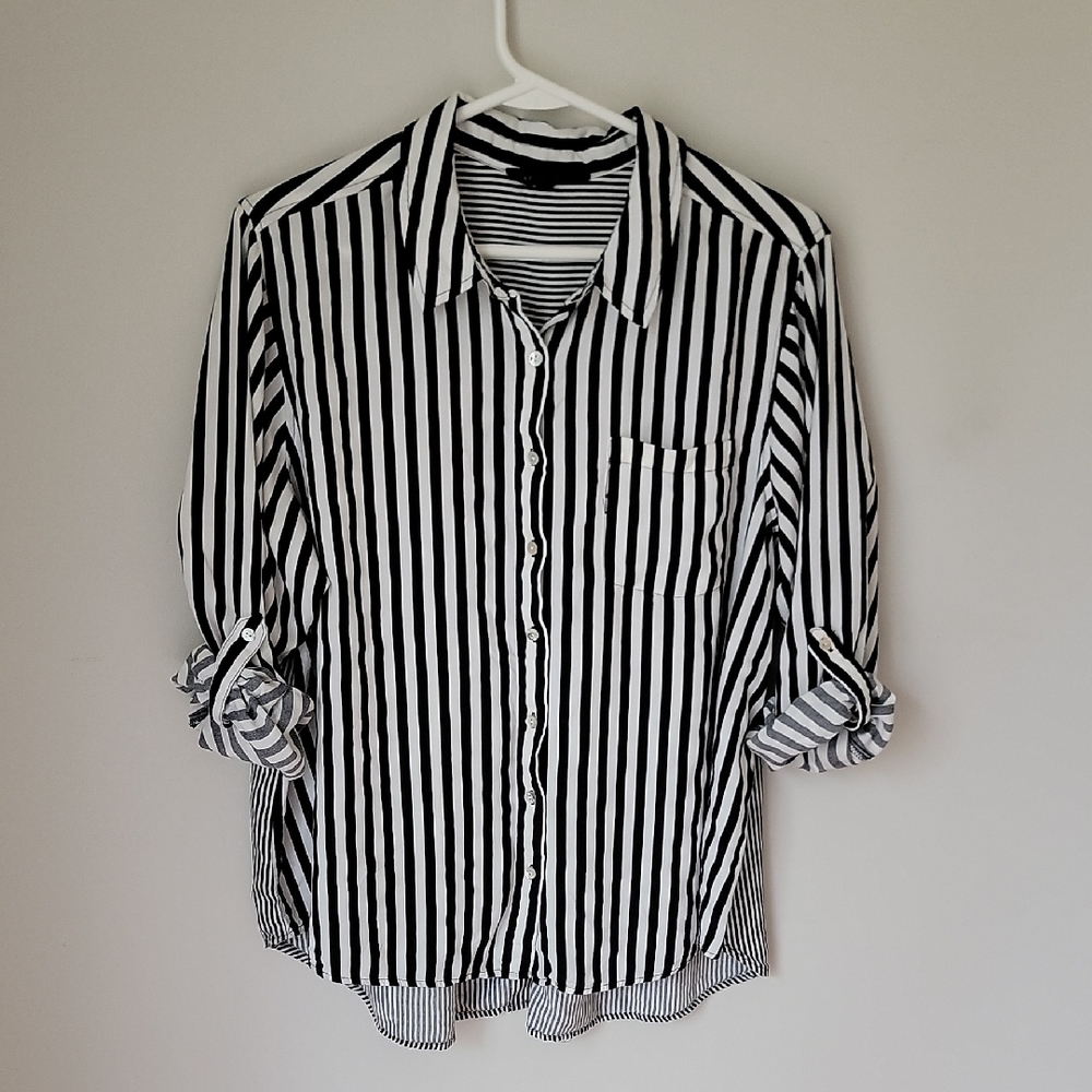 Black and White Striped Button-Up Shirt